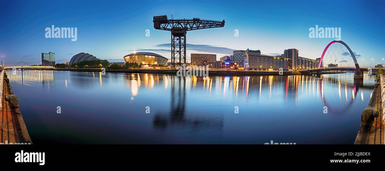 Glasgow Cityscape at night, looking north over the River Clyde Stock Photo