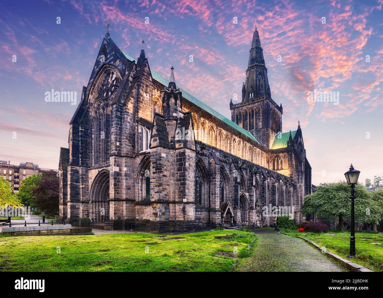 Glasgow Cathedral (Scottish Gaelic: Cathair-eaglais Ghlaschu), also called the High Kirk of Glasgow or St Kentigern's or St Mungo's Cathedral, in Glas Stock Photo