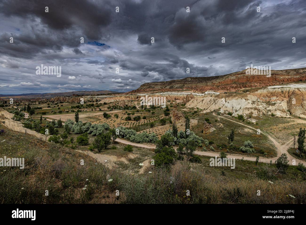 scenic view of love valley near goreme. Turkey. Stock Photo