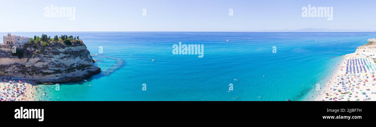 Widescreen panoramic view of Tropea beach, Calabria, Italy Stock Photo