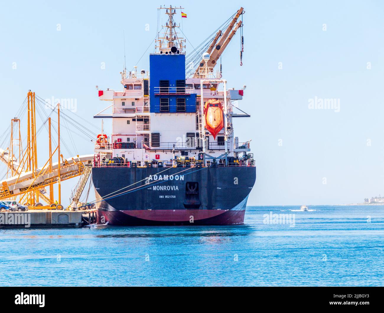 Adamoon Bulk Carrier being Loaded with Gypsum at the Port of Garrucha Almeria province, Andalucía, Spain Stock Photo