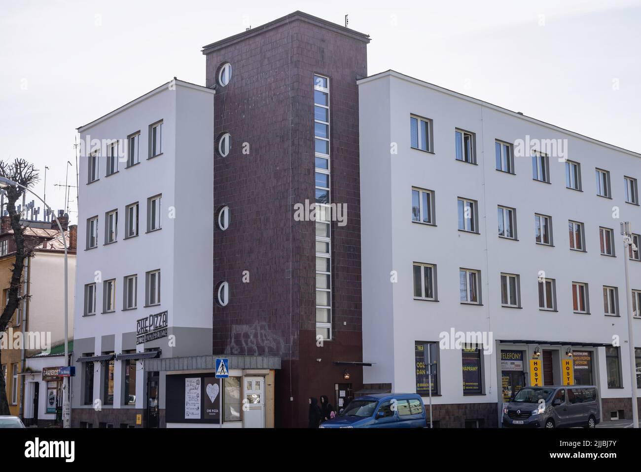 Omega Hostel, former Rzeszow Hotel designed by Zygmunt Tarasin for baron Stefan de Ropp, example of modernist architecture in Rzeszow, Poland Stock Photo