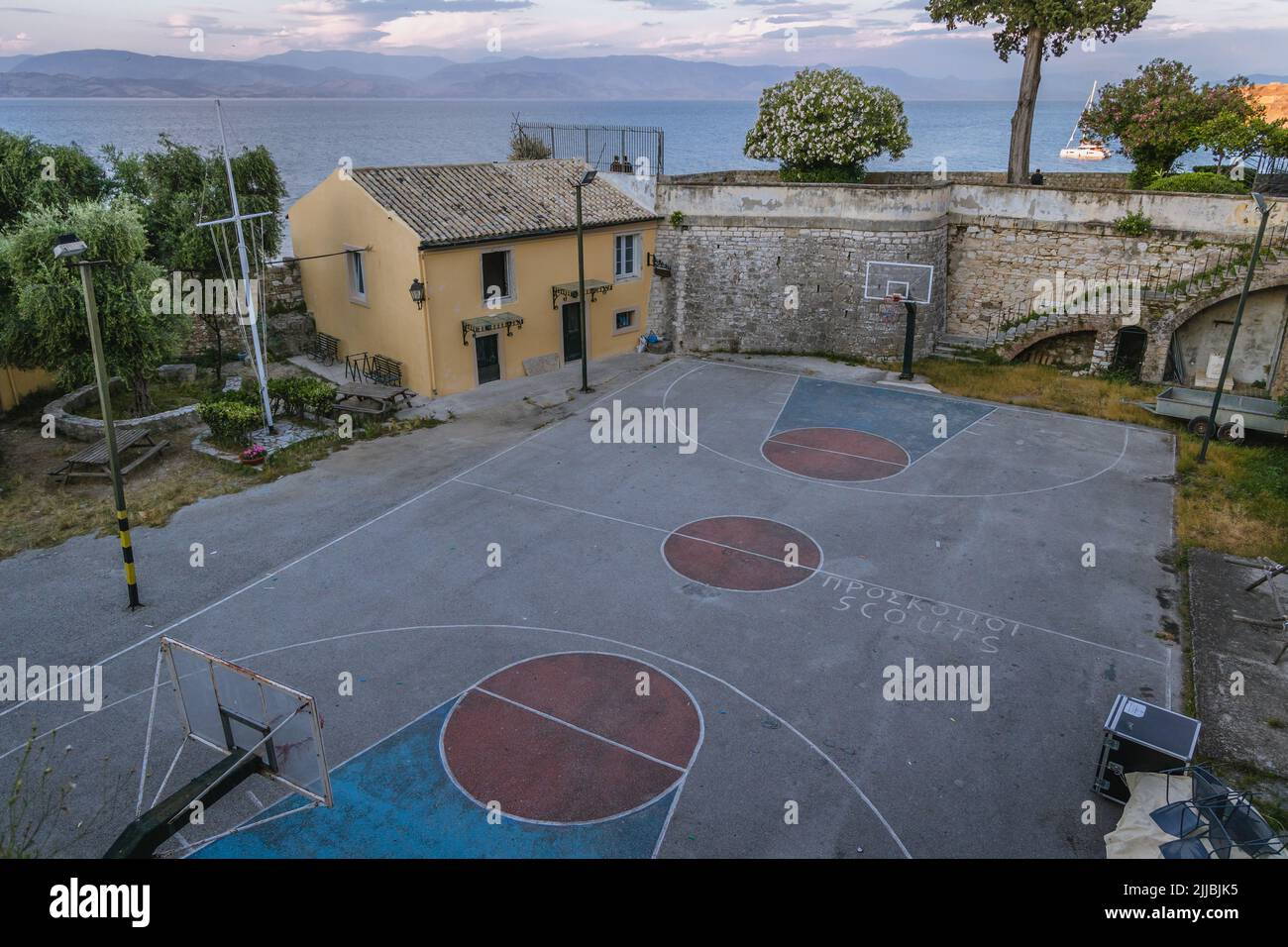 Basketball field in Old Town of Corfu city on the island of Corfu
