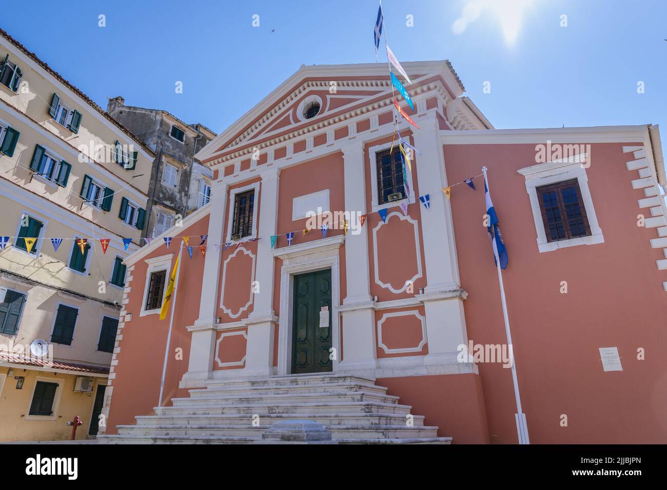 Holy Church of the Holy Fathers and Saint Arsenios on Old Town of Corfu city on the island of Corfu, Ionian Islands, Greece Stock Photo