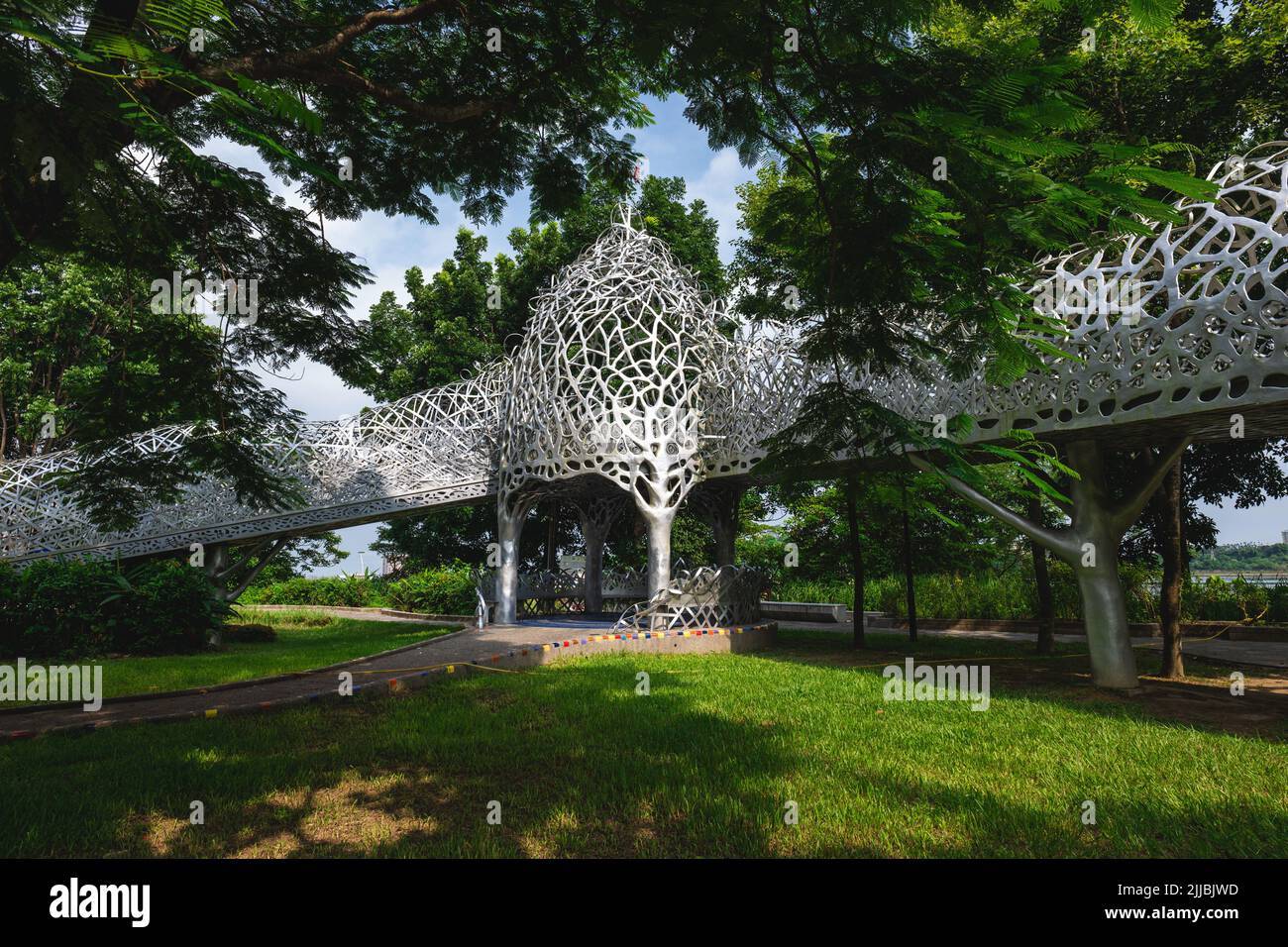 July 14, 2022: Rippling Moonlit Talk, designed by the artist Wen chih Wang and built in 2011 of aluminium, stainless steel, pottery steel and iron at Stock Photo