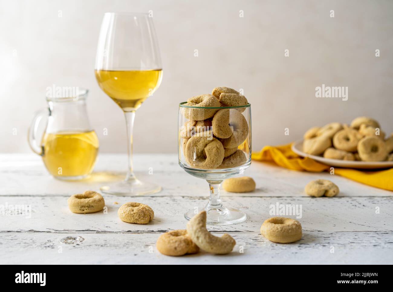 Sweet Italian cookies Taralli made with white wine, sugar, olive oil