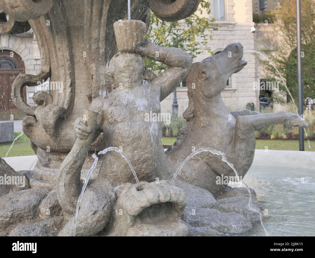 Details of Triton fountain after a long restoration. Built by Giovan