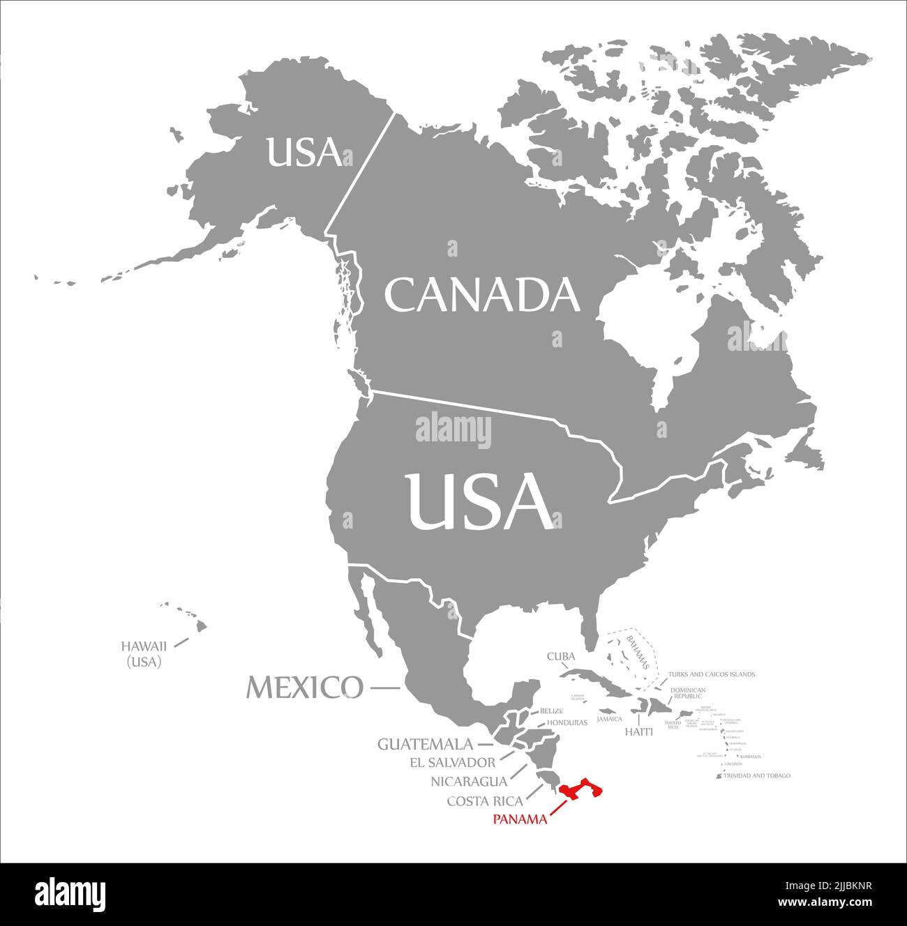 Panama red highlighted in map of North America Stock Photo