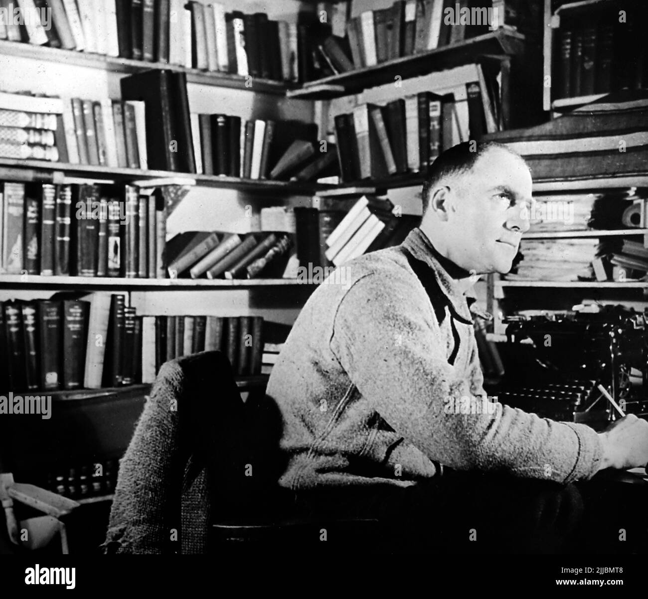 Richard Byrd in the library, Byrd Antarctic Expedition Stock Photo