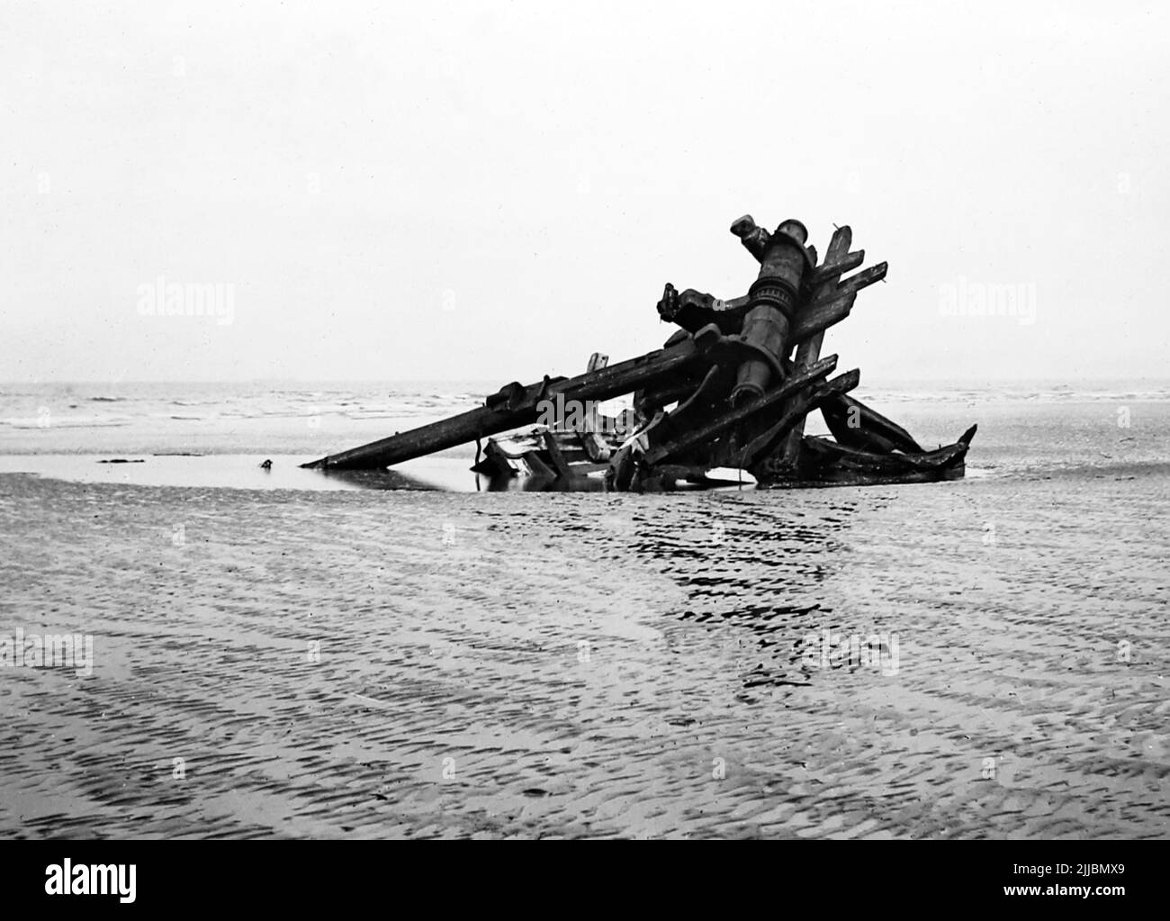 Remains of a shipwreck on the Goodwin Sands, Victorian period Stock Photo