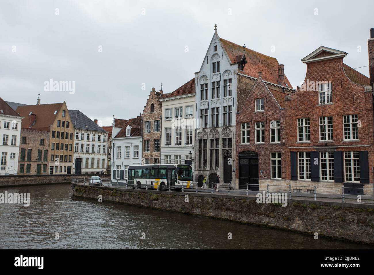 Streets of Brugges, Belgium, Europe, street scene with part of city's canal network Stock Photo
