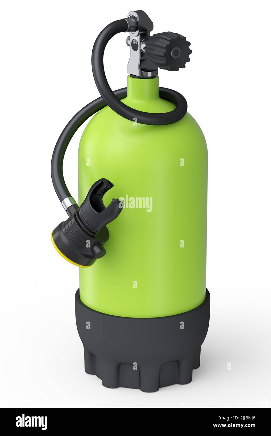 Green diving tank full oxygen for snorkeling isolated on a white