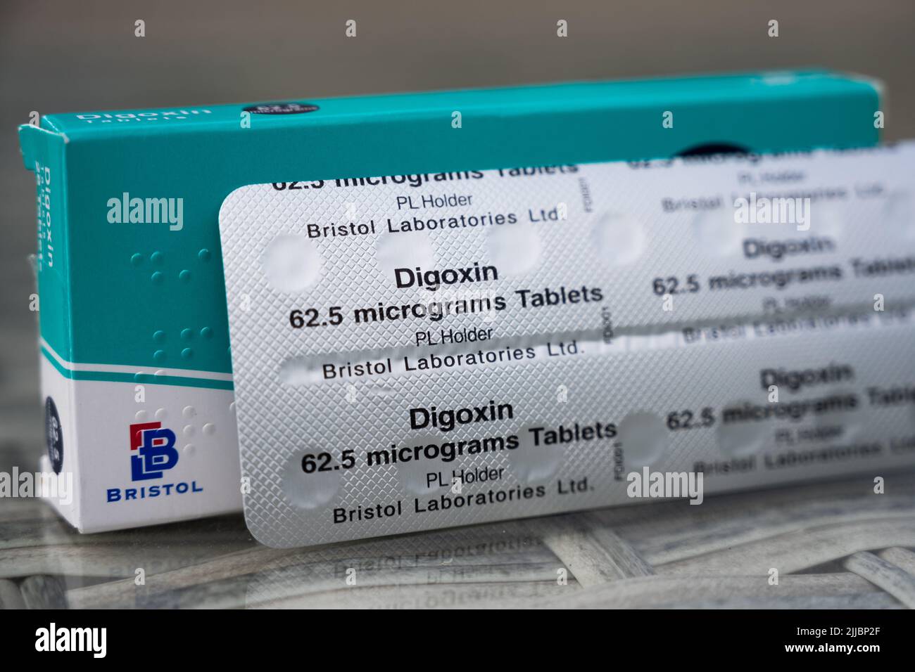 Digoxin, a medicine that treats heart problems such as arrhythmia and atrial fibrillation Stock Photo