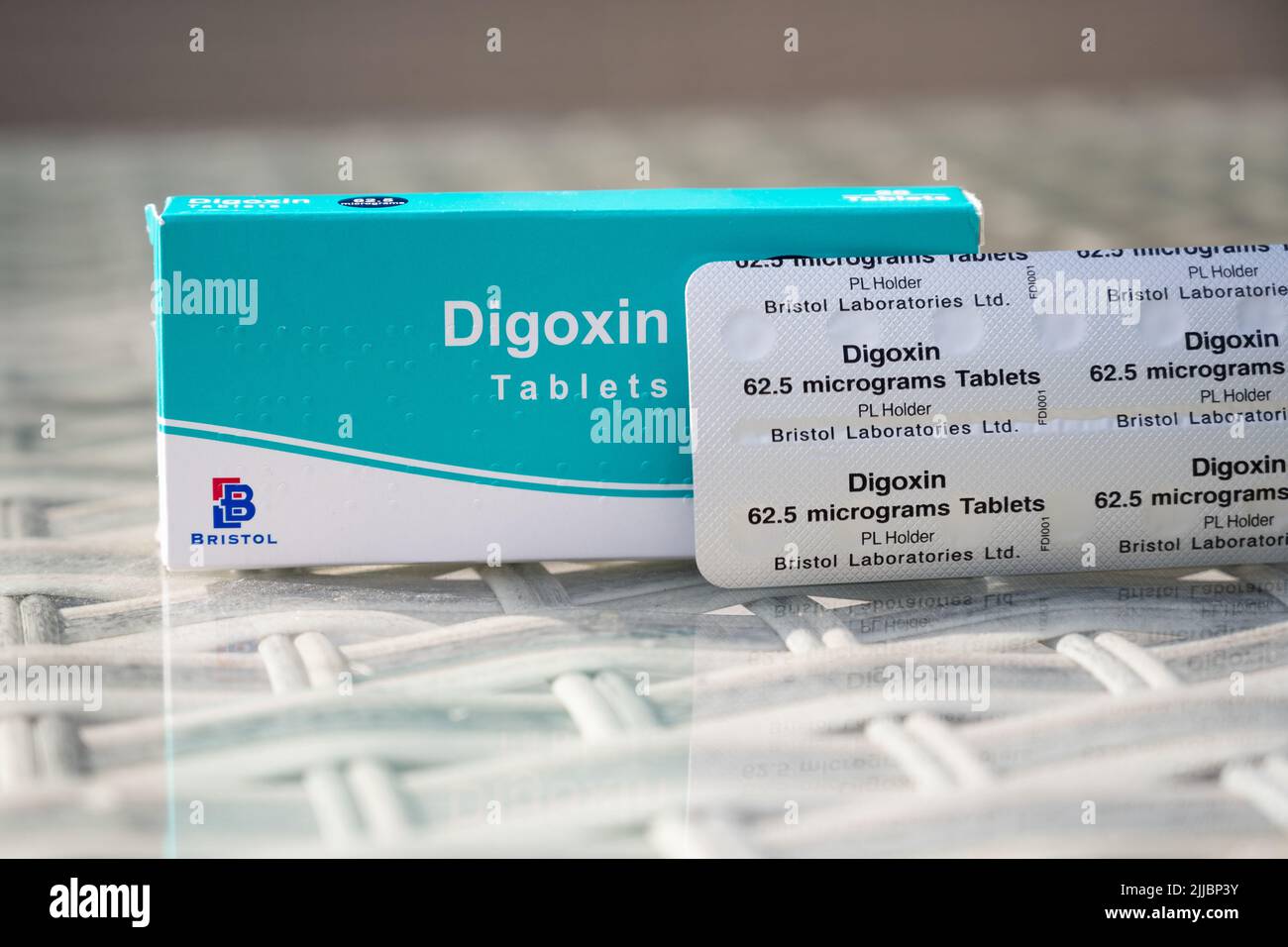 Digoxin, a medicine that treats heart problems such as arrhythmia and atrial fibrillation Stock Photo
