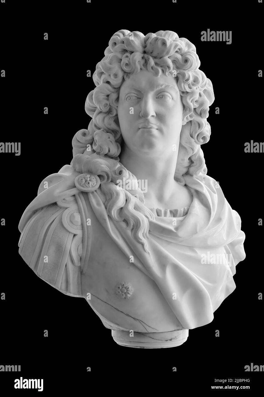 Bust of King of France Louis XIV isolated on black with clipping path Stock Photo