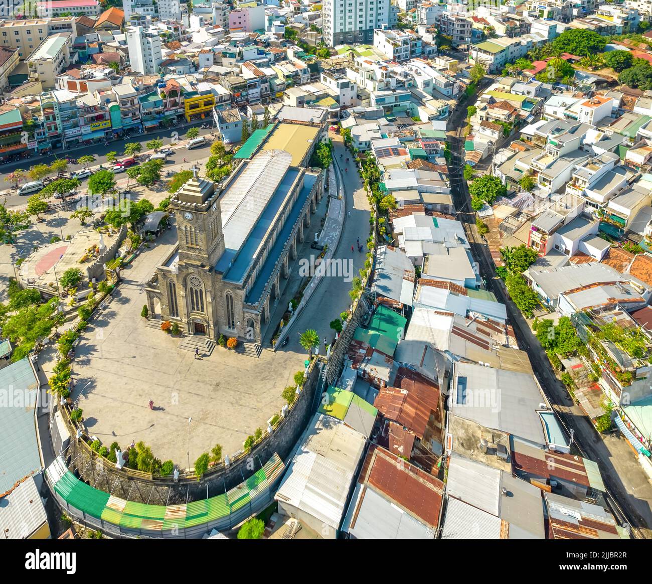 Aerial view Stone cathedral in Nha Trang city, Vietnam. The oldest church built by the French in the 19th century Stock Photo