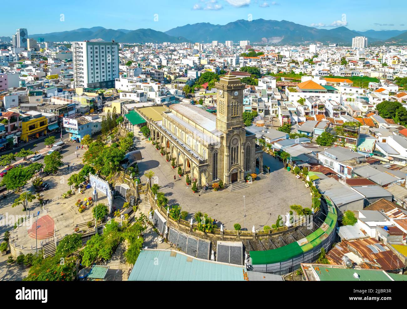 Aerial view Stone cathedral in Nha Trang city, Vietnam. The oldest church built by the French in the 19th century Stock Photo