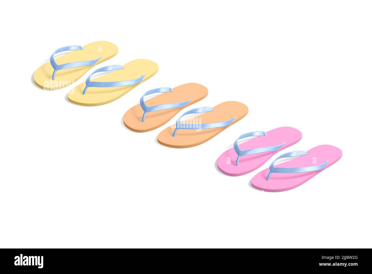 Blank colored beach slippers mockup, side view Stock Photo