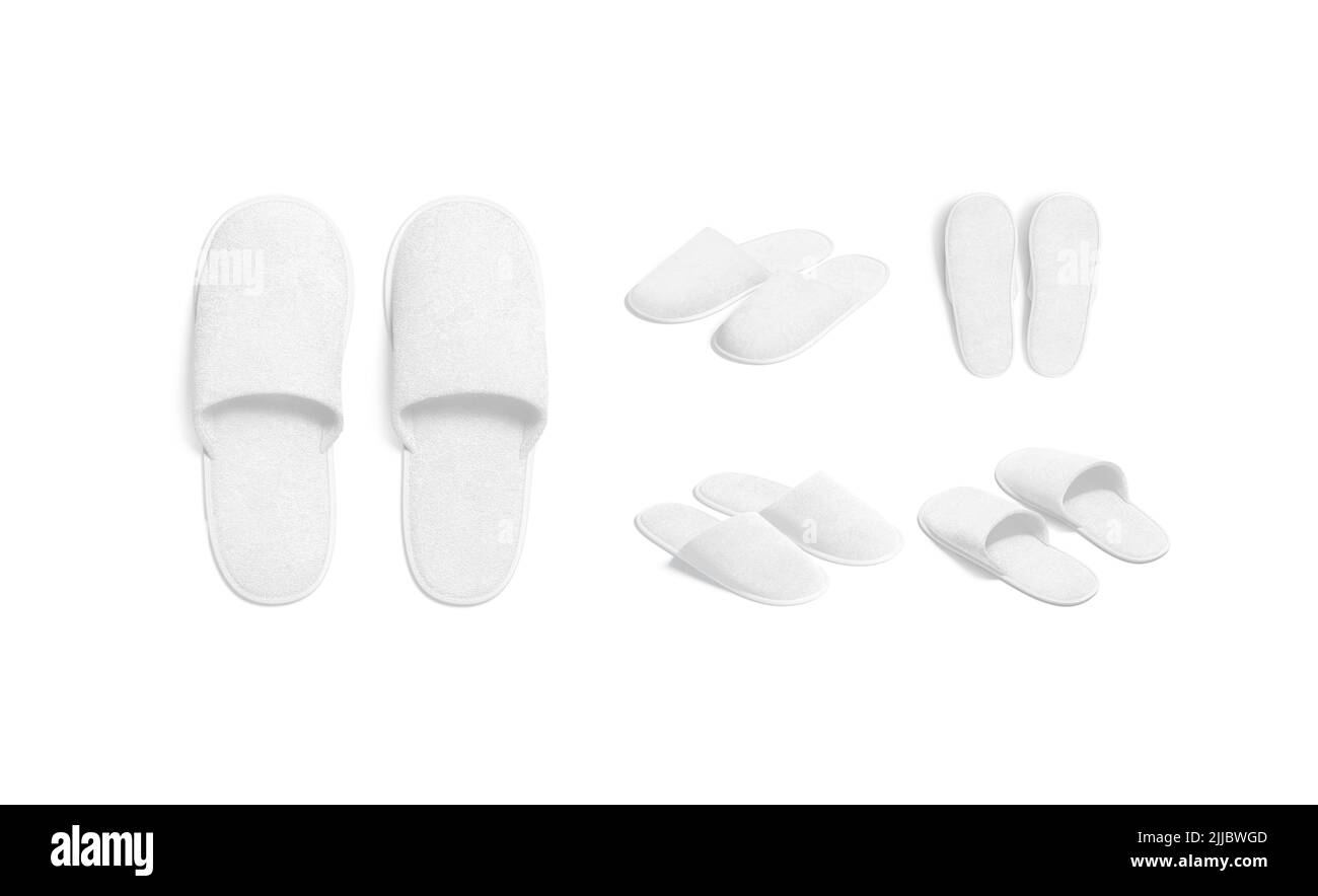 Blank white home slippers mockup, different views Stock Photo