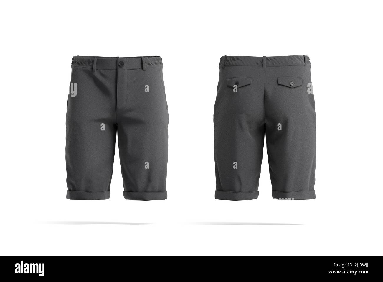 Blank black men shorts mockup, front and back view Stock Photo