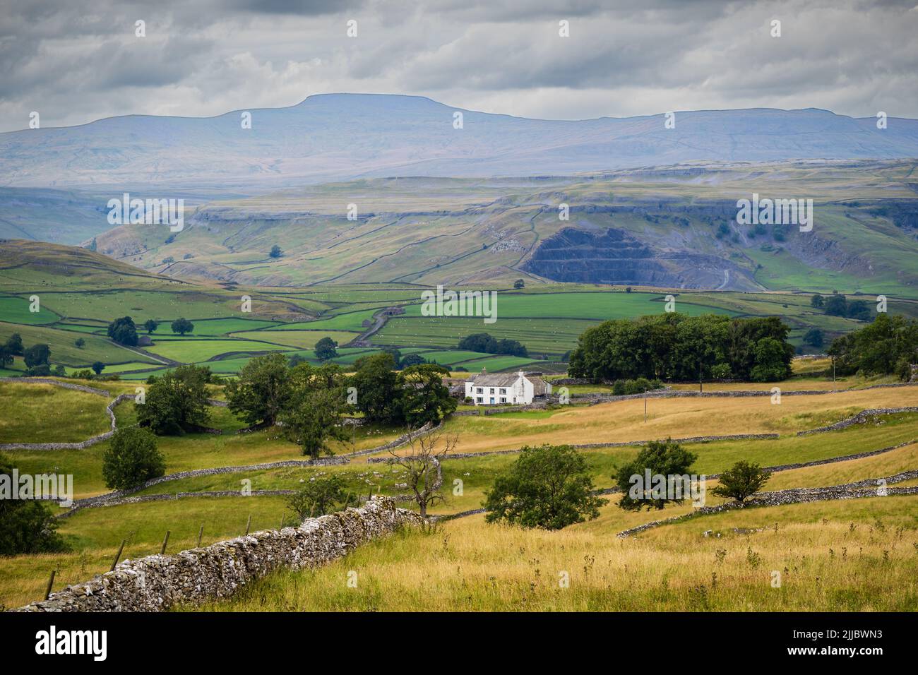 Penyghent is a fell in the Yorkshire Dales, England. It is the lowest of Yorkshire's Three Peaks at 2,277 feet (694 m); the other two being Ingleborou Stock Photo