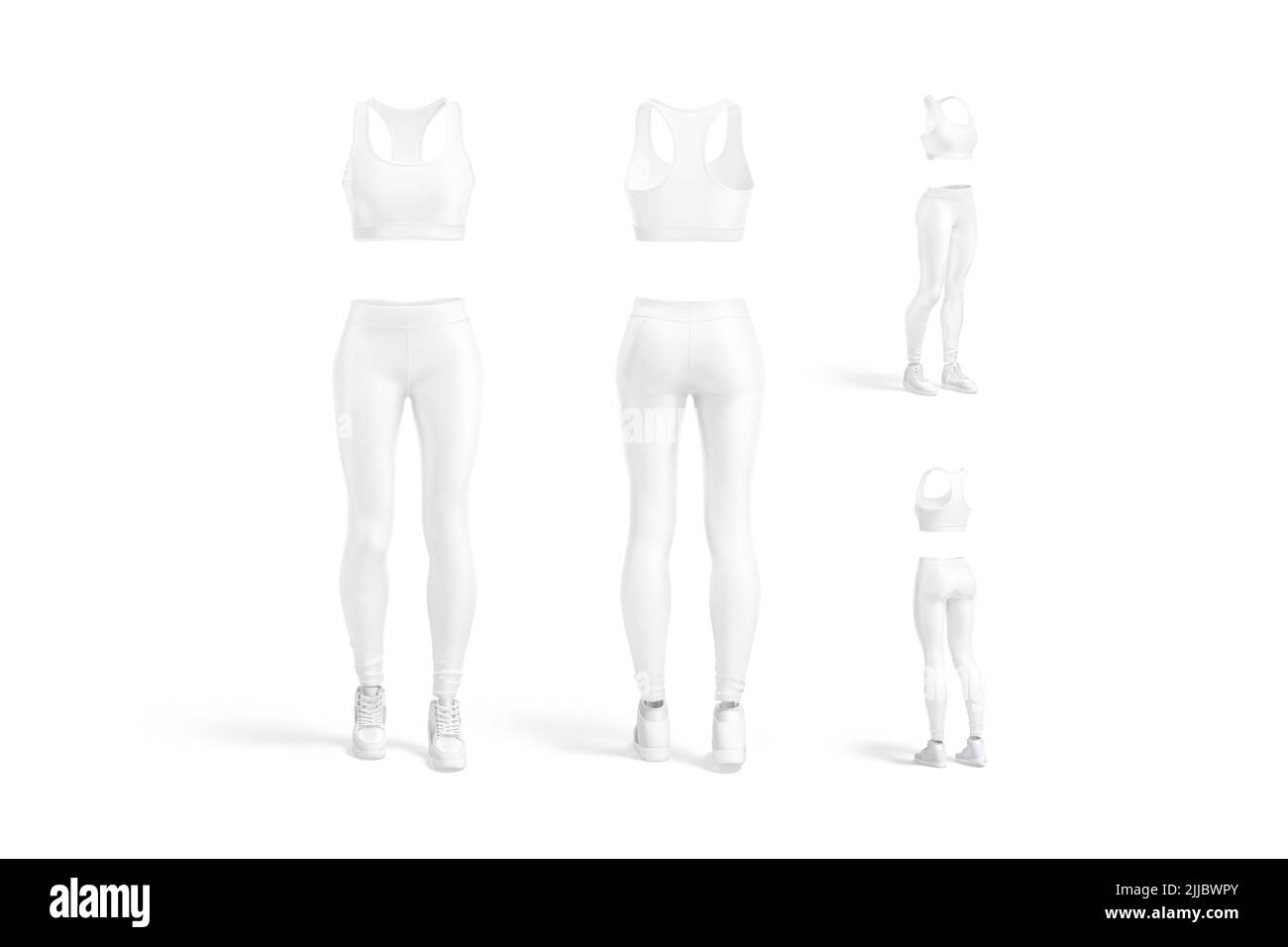 Blank white women sport uniform mockup, different views Stock Photo