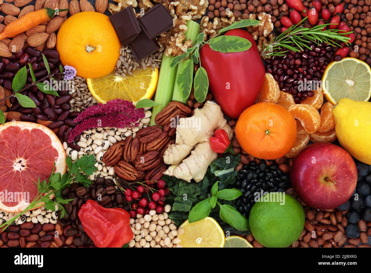 Vegan and vegetarian health food large collection high in bioflavonoids