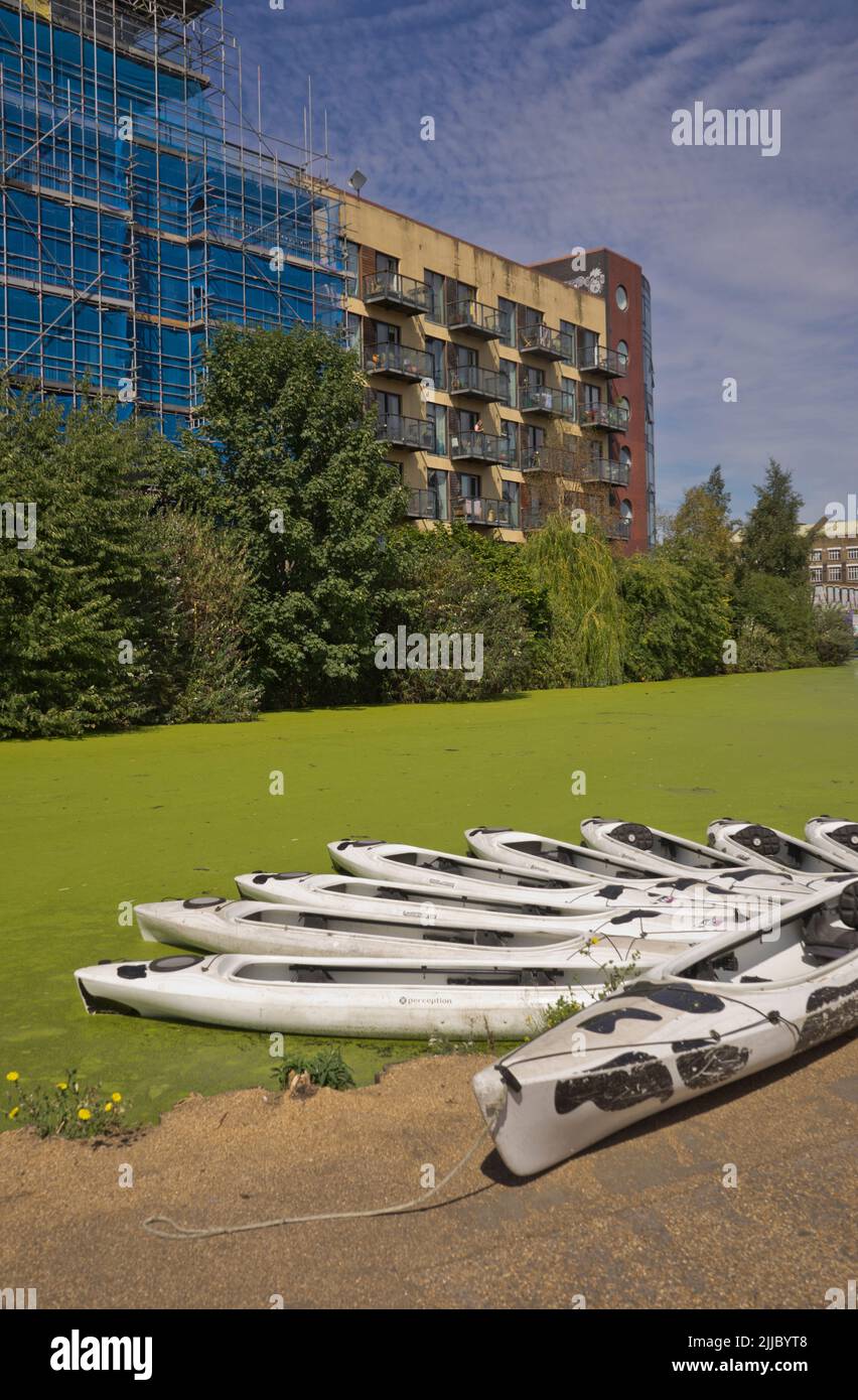 Canoes at Regent's canal by Olympic Park; London; England; UK Stock Photo