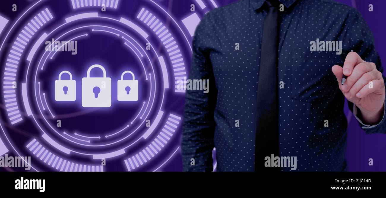 Businessman With A Pen Pointing On Security Presenting Privacy In ...