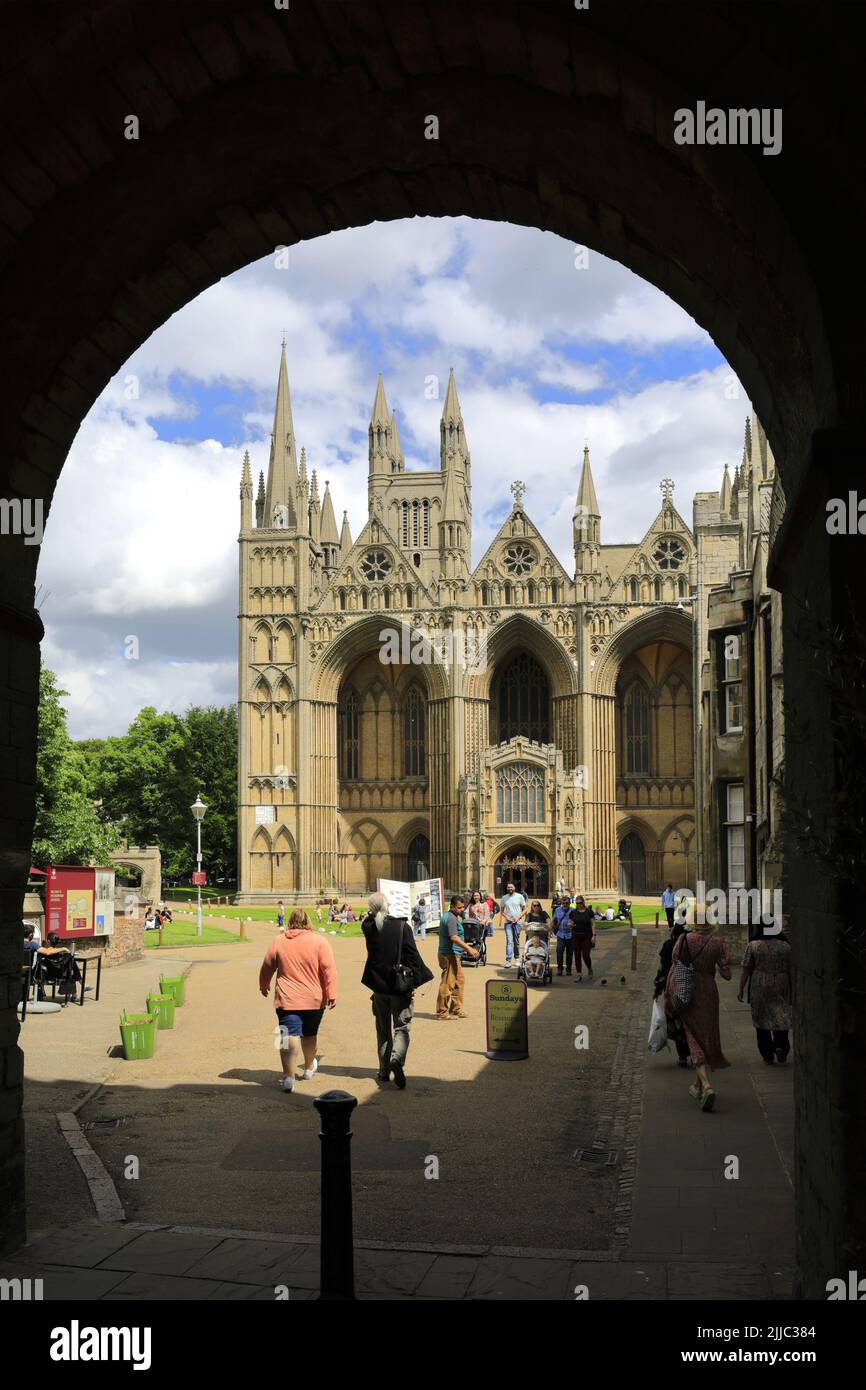 The West front facade of Peterborough City Cathedral, Cambridgeshire ...