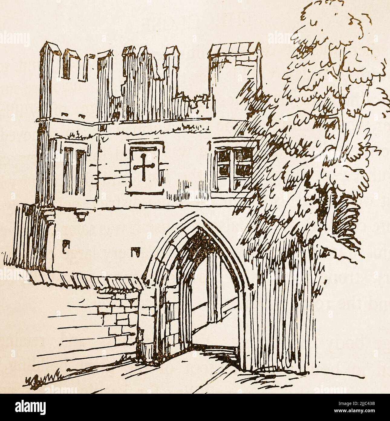 History of Lincoln, England  - An old sketch of the former East Gate near the Close close to the Deanery which was The Old Deanery, Lincoln was the official residence of the Dean of Lincoln. It was a spacious building set around a courtyard. Building of the  Deanery is thought to have been started in 1254 by Richard de Gravesend,   Dean and later Bishop of Lincoln Stock Photo