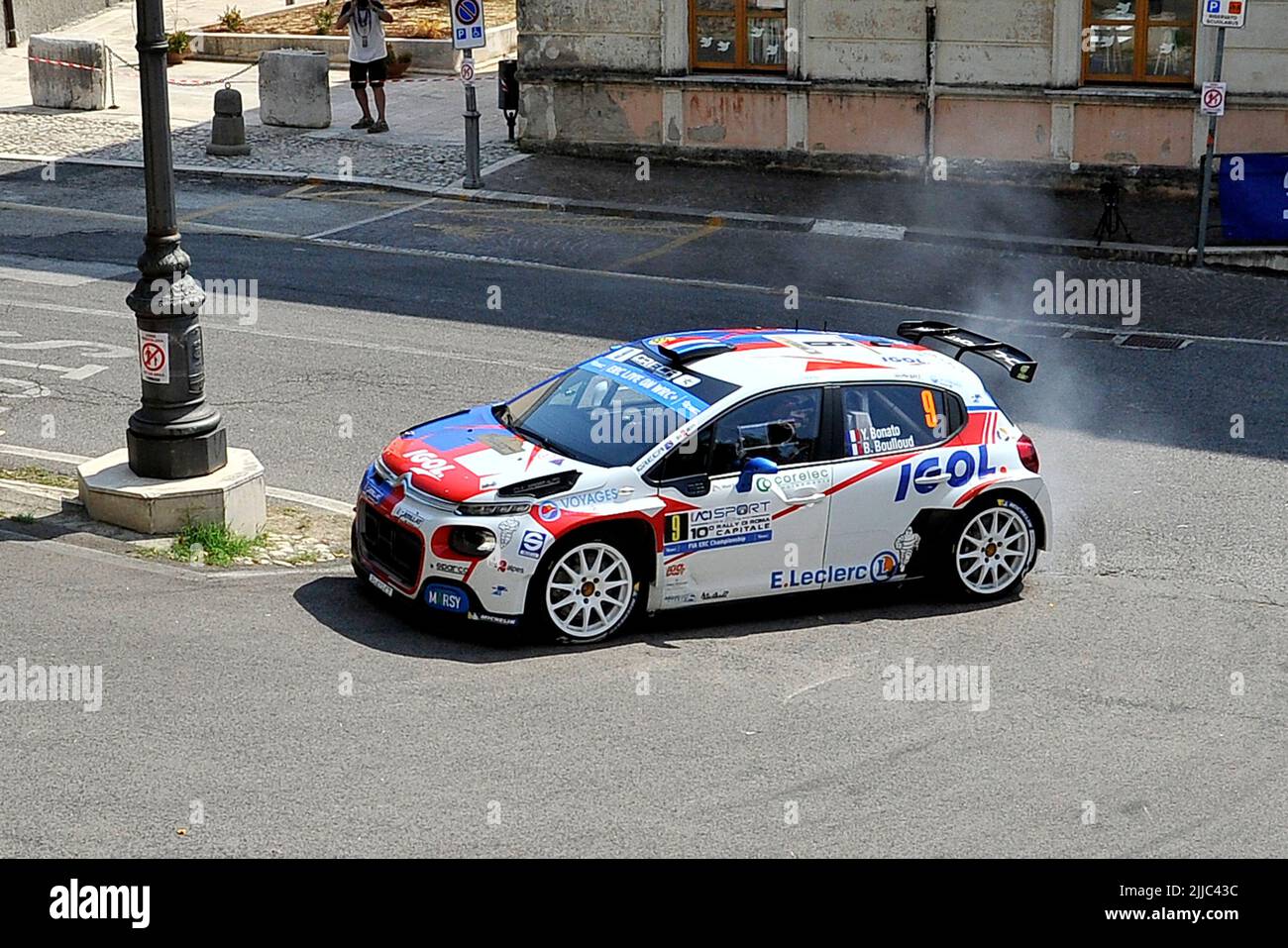 The driver Yoann Bonato and his co-driver  Benjamin Boulloud aboard their Citroen C3 Rally2 car, during the Colle San Maro - Roccasecca stage of the 1 Stock Photo
