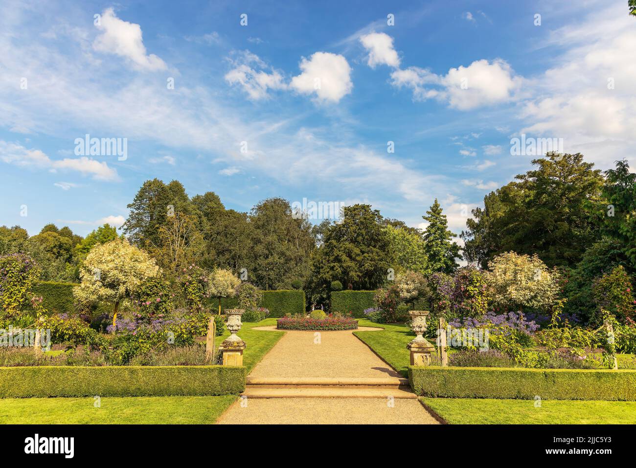 The 18 century gardens of Erddig Hall an historic 17th century mansion and parkland in Shropshire one of the most visited stately homes in UK. Stock Photo
