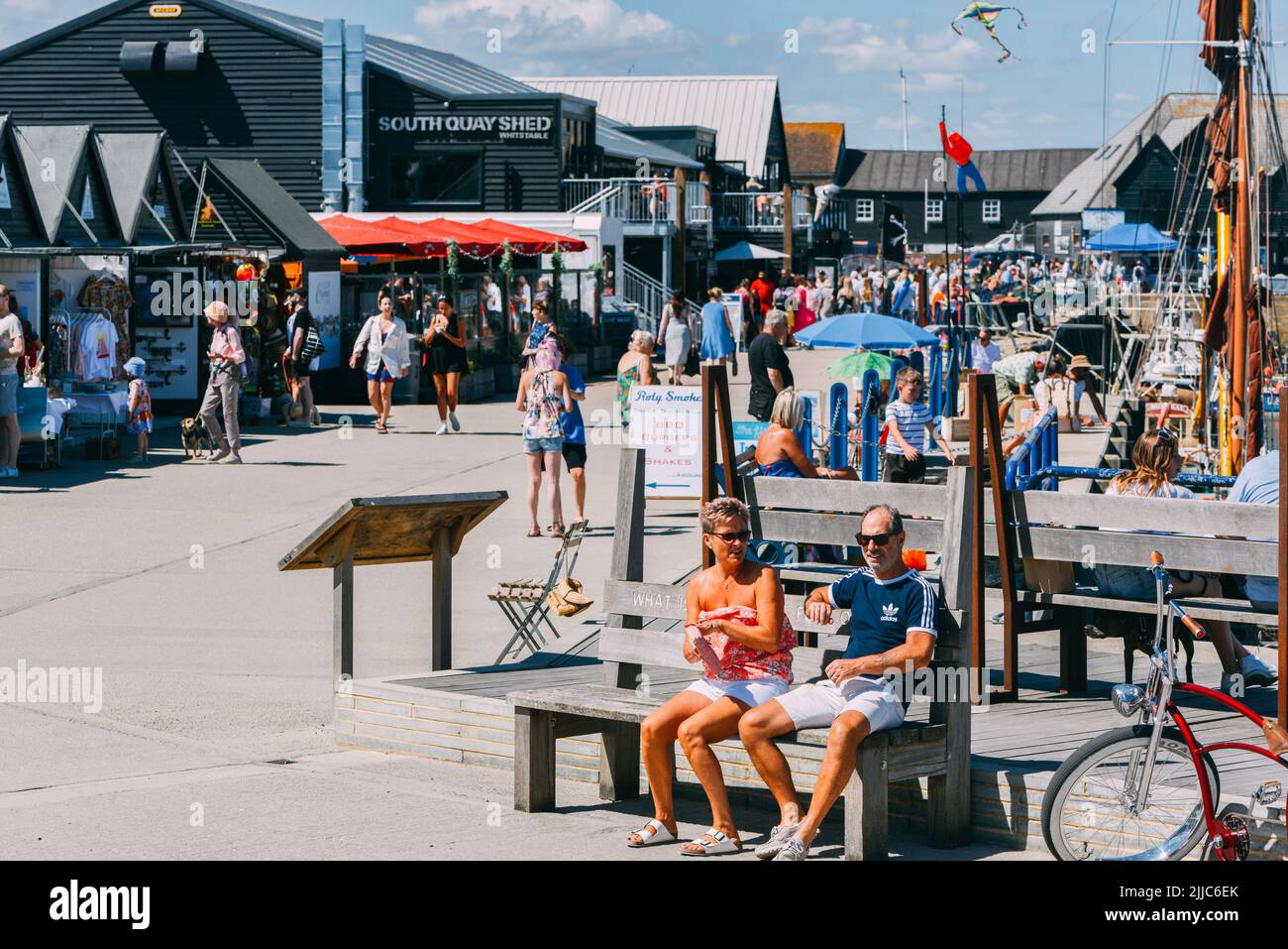 Whitstable, UK - July 16, 2022: Busy Whitstable harbour market on a summer day Stock Photo