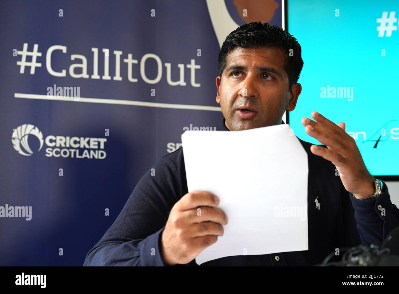 Majid Haq during a press conference at Stirling Court Hotel, Stirling. An  independent review has recommended that Cricket Scotland is placed in  special measures by sportscotland after 448 examples of institutional racism