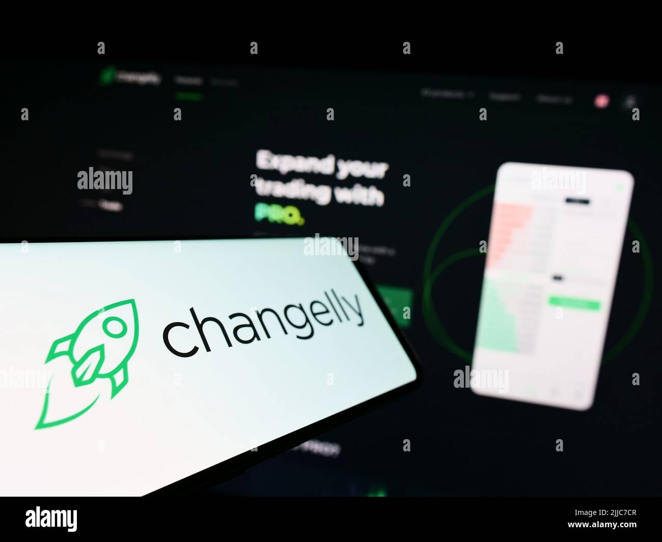 Cellphone with logo of crypto exchange Fintechvision Ltd. (Changelly) on  screen in front of business website. Focus on left of phone display Stock  Photo - Alamy