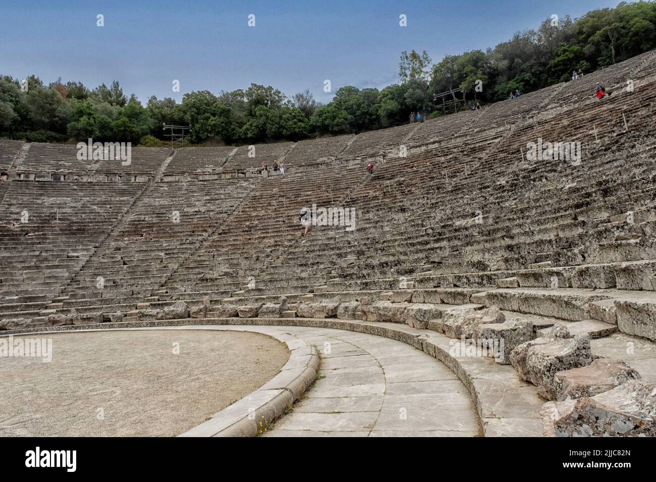 Ancient theater Epidaurus, Argolida, Peloponnese, Greece.  The Ancient Theatre of Epidaurus is a theatre in the Greek city of Epidaurus, built at the Stock Photo