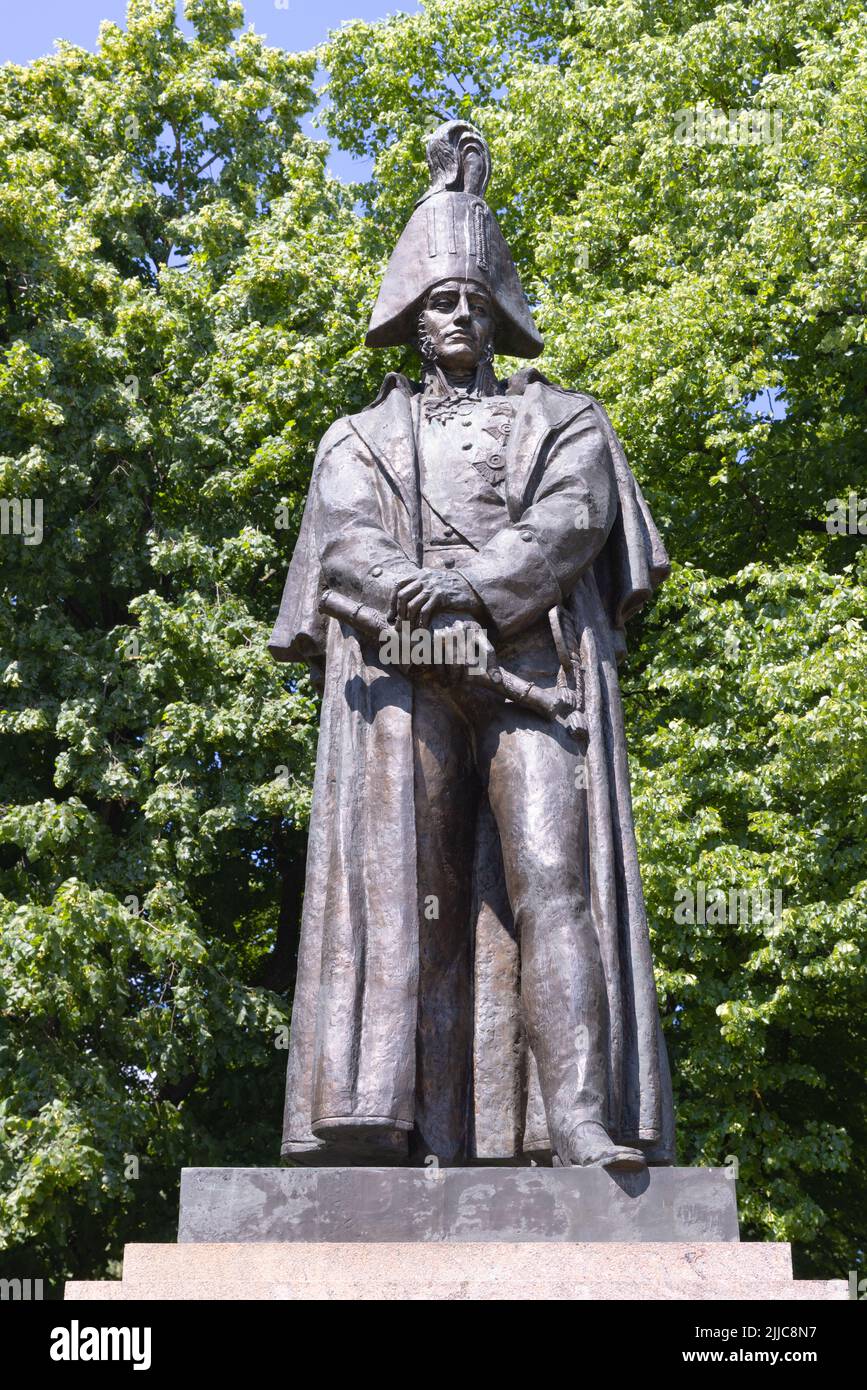 Prince Michael Andreas Barclay de Tolly - Imperial Russian soldier; statue in Esplanade park, Riga Latvia Stock Photo