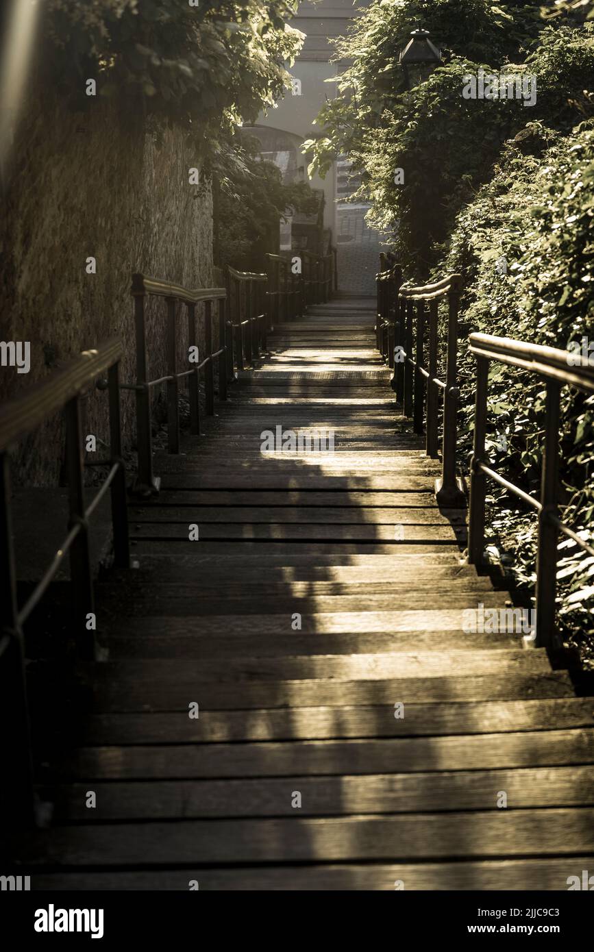 Narrow street passage with steps, Gradec neighbourhood, The Upper Town, Zagreb, Croatia Stock Photo