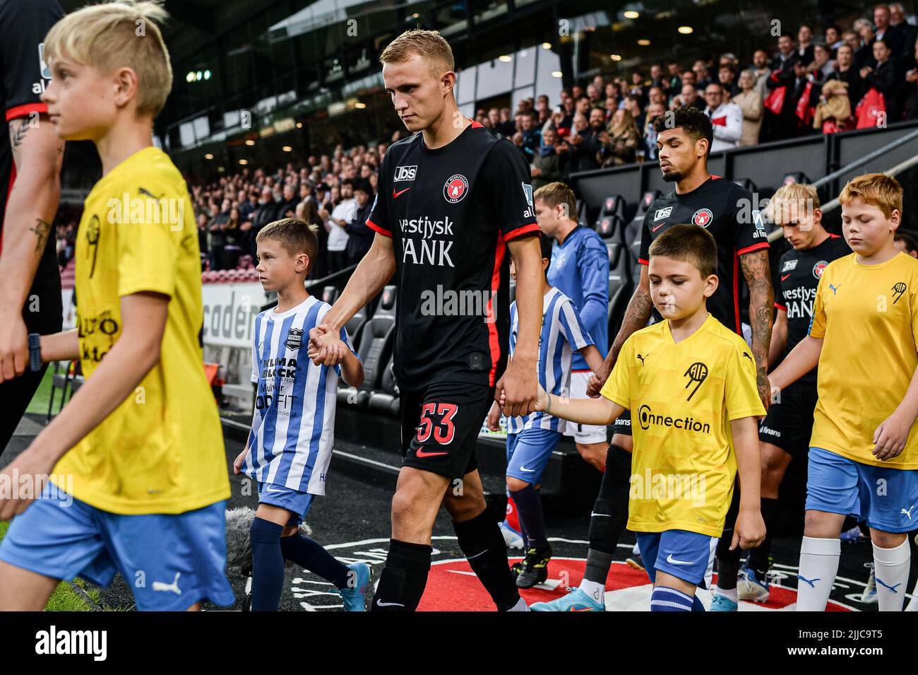 Herning, Denmark. 22nd, July 2022. Victor Lind (53) of FC Midtjylland seen during the 3F Superliga match between FC Midtjylland and Silkeborg IF at MCH Arena in Herning. (Photo credit: Gonzales Photo - Morten Kjaer). Stock Photo