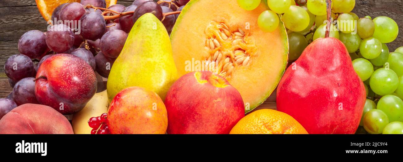 arrangement of healthy fresh fruits Stock Photo