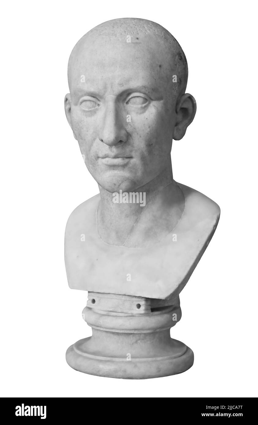 Ancient statue of unknown roman citizen. Head sculpture isolated on