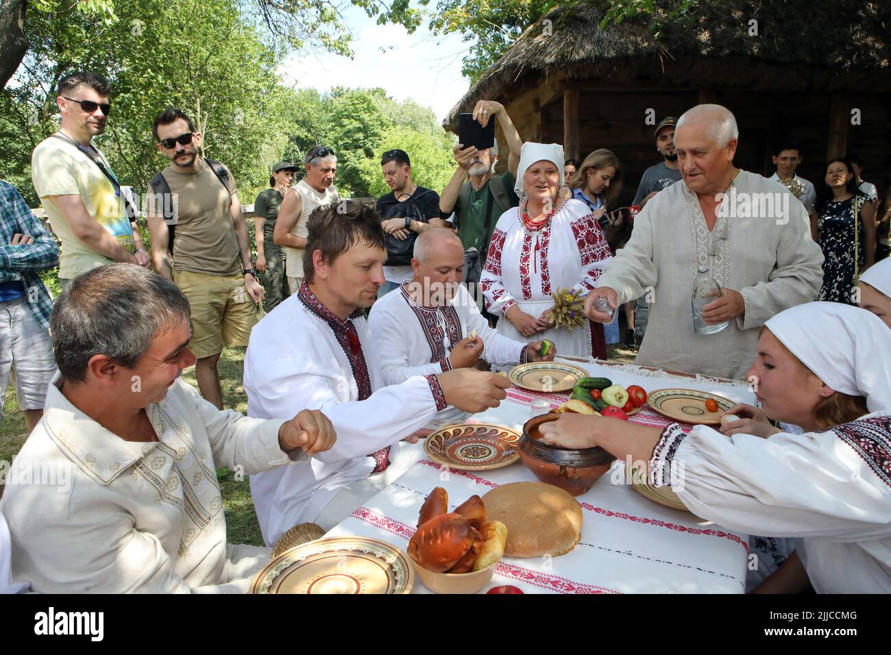 KYIV, UKRAINE JULY 23, 2022 People in traditional Ukrainian clothes