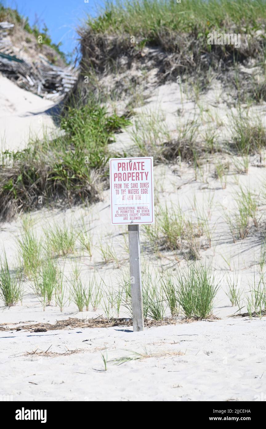 A privacy sign along a beach on Cape Cod, Massachusetts, USA Stock Photo