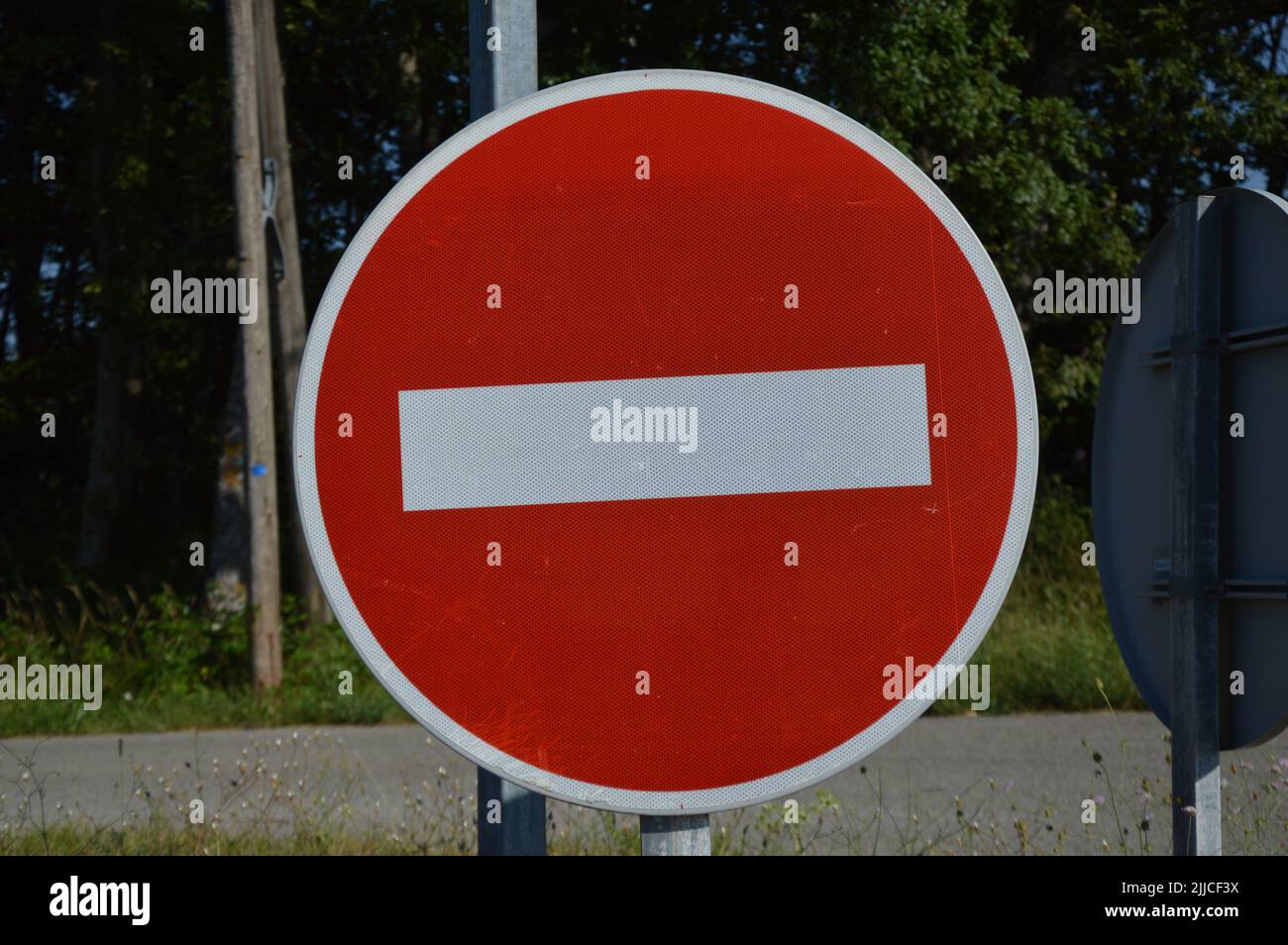 A road sign on a country road in France Stock Photo
