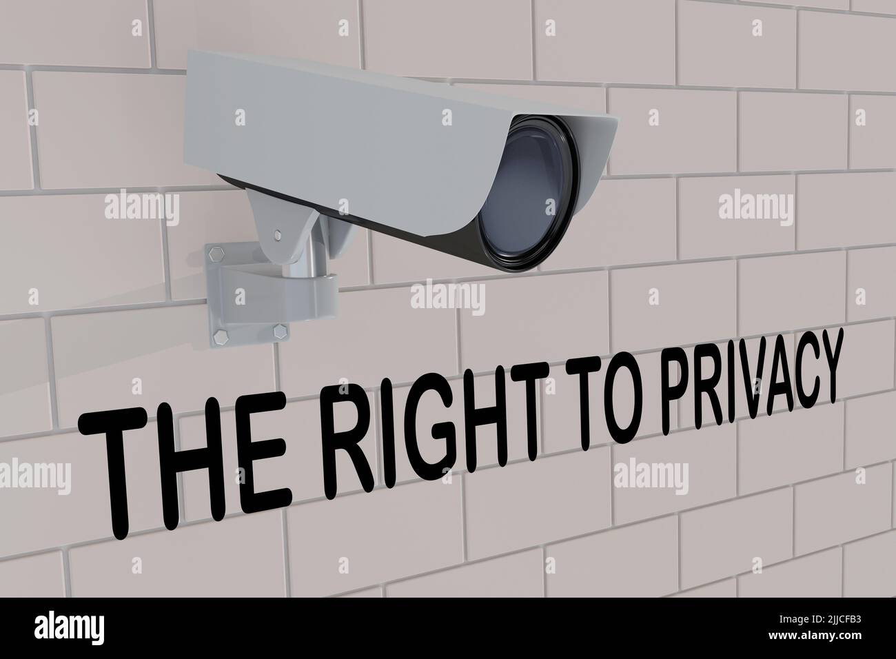 3D illustration of The Right to Privacy title under security camera which is mounted on brick wall Stock Photo
