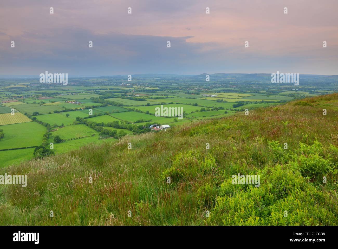 Landscape view from Carlton Bank looking towards Roseberry Topping, North Yorkshire Moors National Park, England, UK. Stock Photo