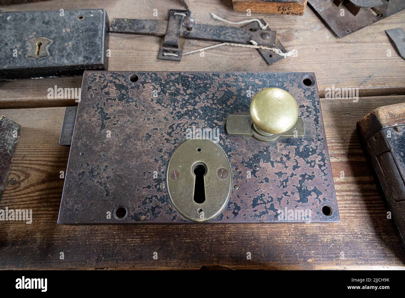 Old Door Lock Plate Stock Photo