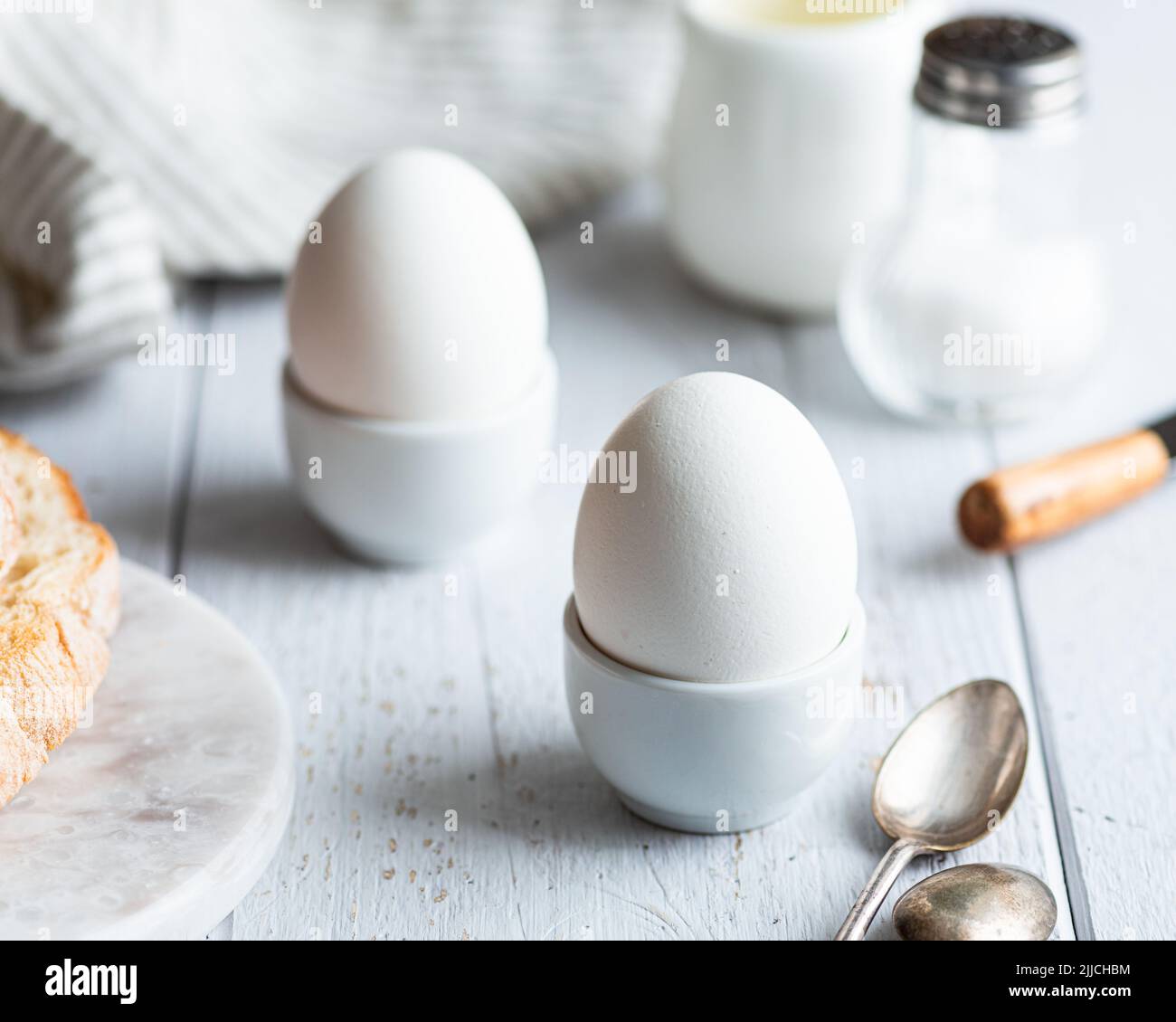 soft-boiled eggs, breakfast on a white background Stock Photo