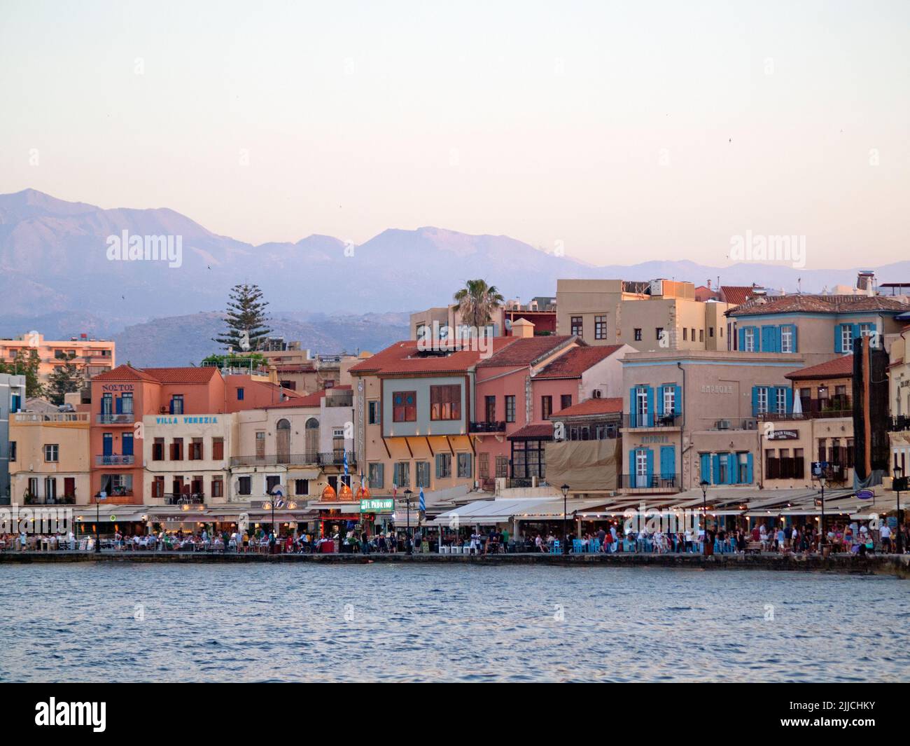 The Venetian harbour in the Cretan town of Chania Stock Photo